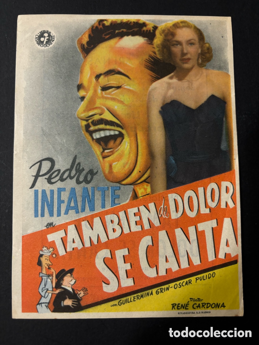 Folhetos de m&atilde;o de filmes antigos de cinema: Programa tambi&eacute;n de dolor se canta Pedro infante con publicidad cines de sans A3