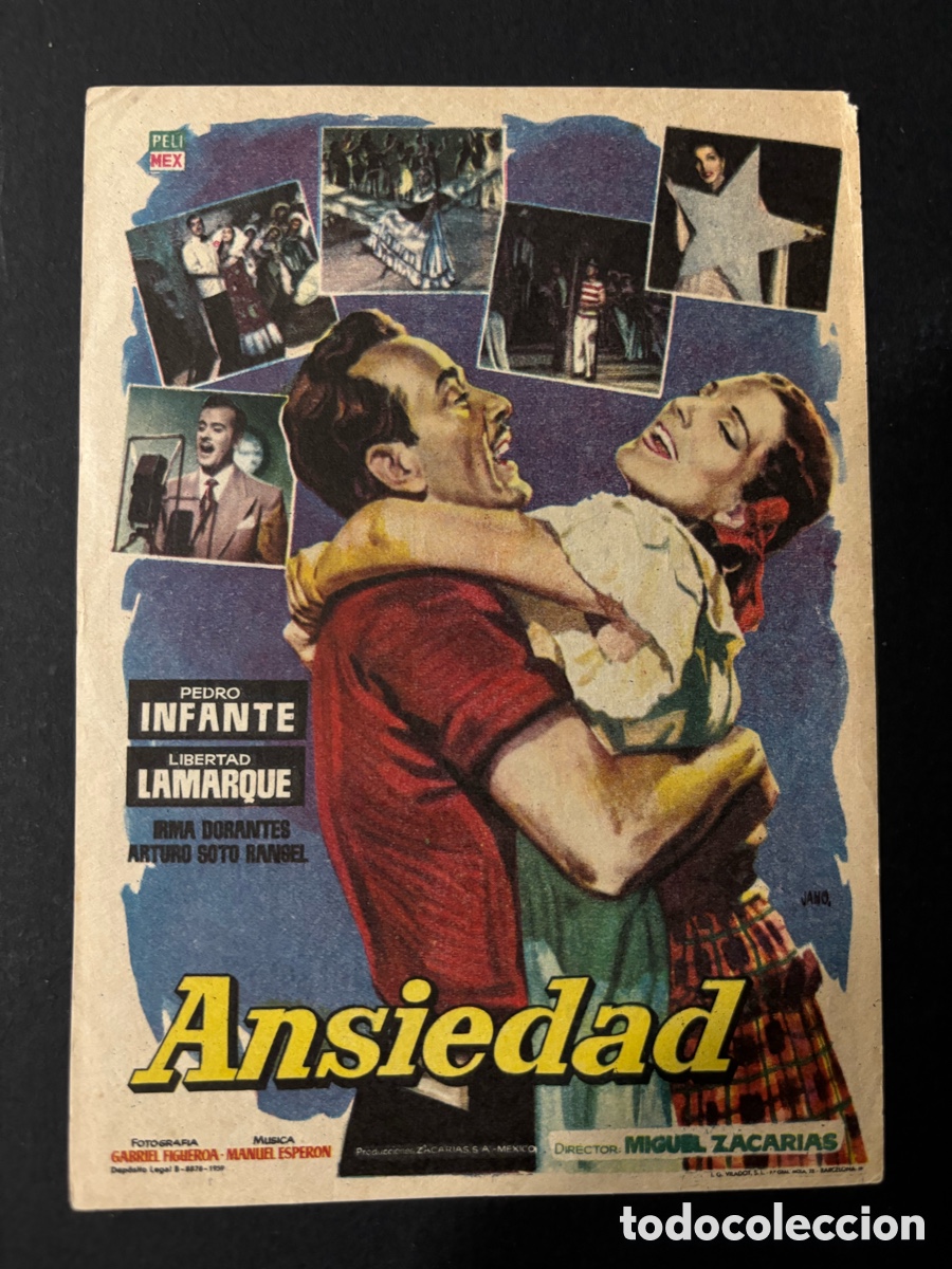 Folhetos de m&atilde;o de filmes antigos de cinema: Programa ansiedad Pedro infante libertad lamarque con publicidad cine paris A3