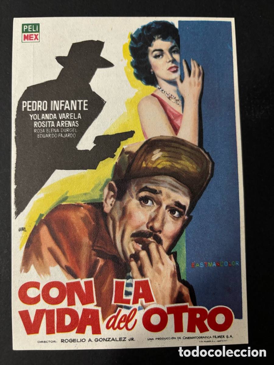 Folhetos de m&atilde;o de filmes antigos de cinema: Programa con la vida de otro Pedro infante con publicidad cine uni&oacute;n musical Liria A3