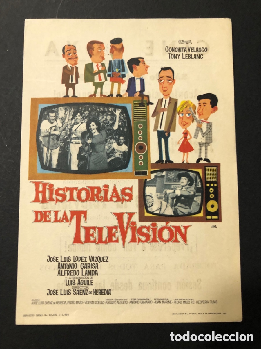 Folhetos de m&atilde;o de filmes antigos de cinema: Programa historias de la televisi&oacute;n Conchita Velasco con publicidad cine goya puertollano A3