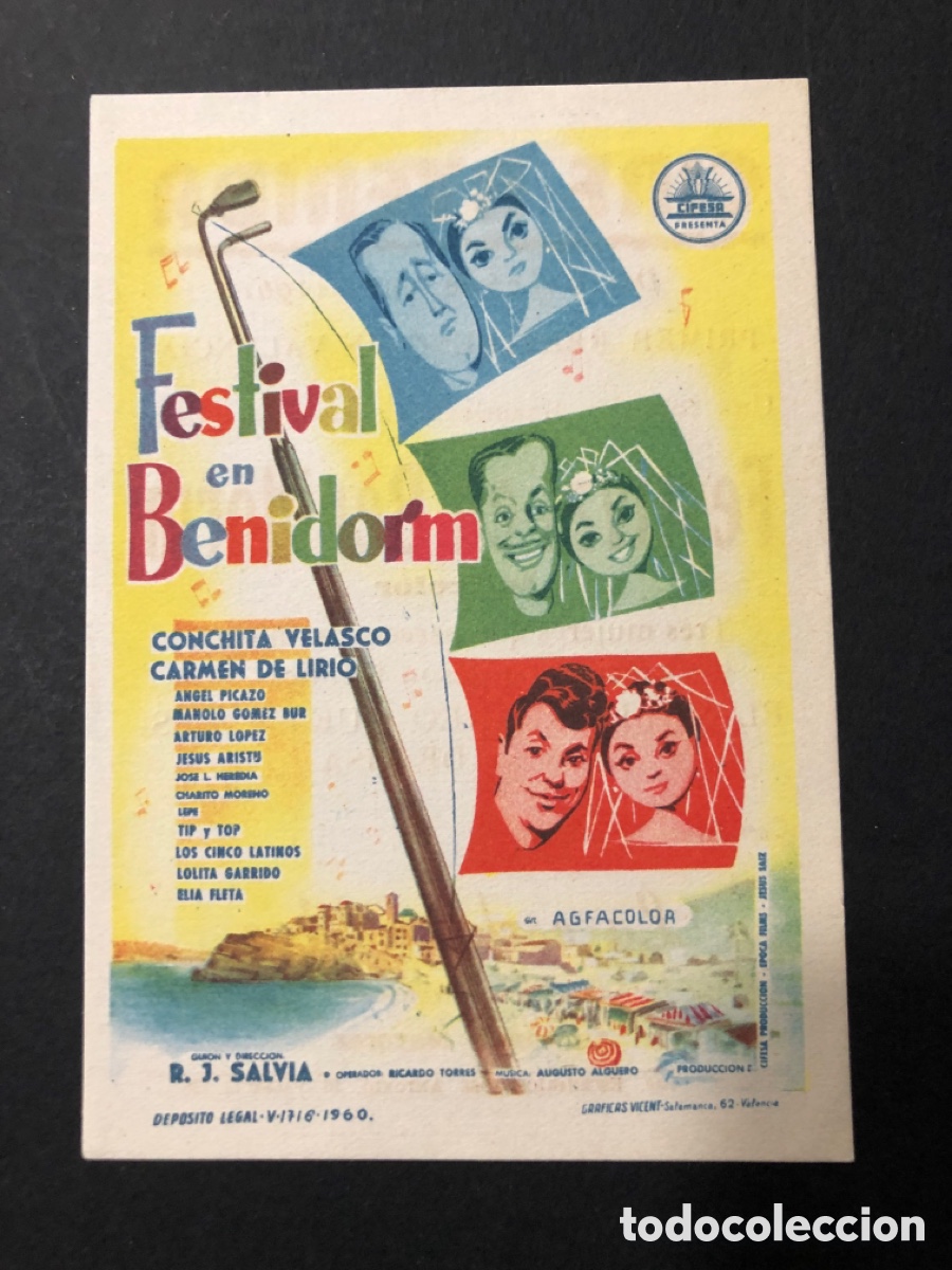 Folhetos de m&atilde;o de filmes antigos de cinema: Programa Festival en Benidorm Conchita Velasco con publicidad cine avenida valencia A3