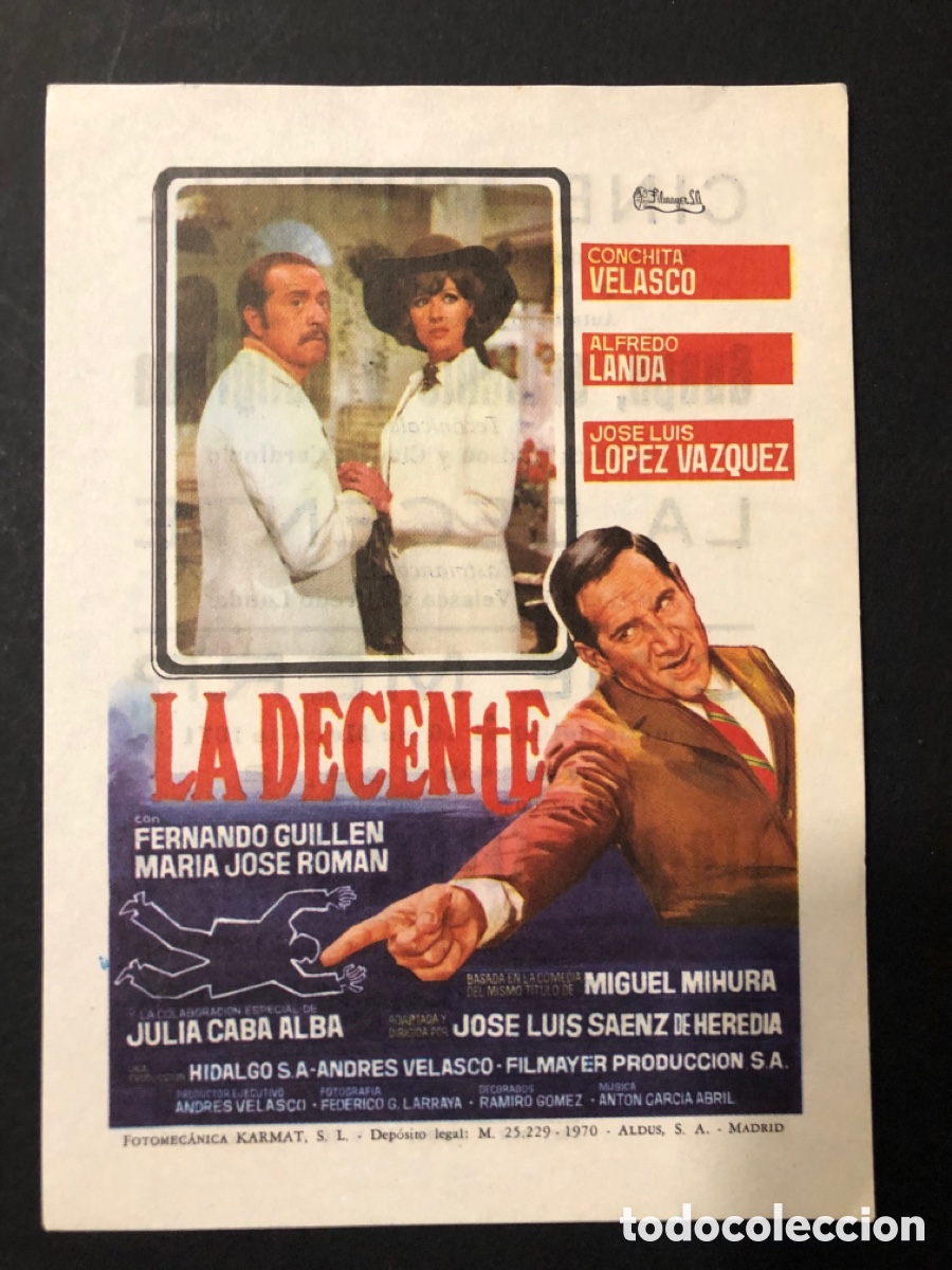 Folhetos de m&atilde;o de filmes antigos de cinema: Programa la decente Conchita Velasco con publicidad cine musical valencia A3