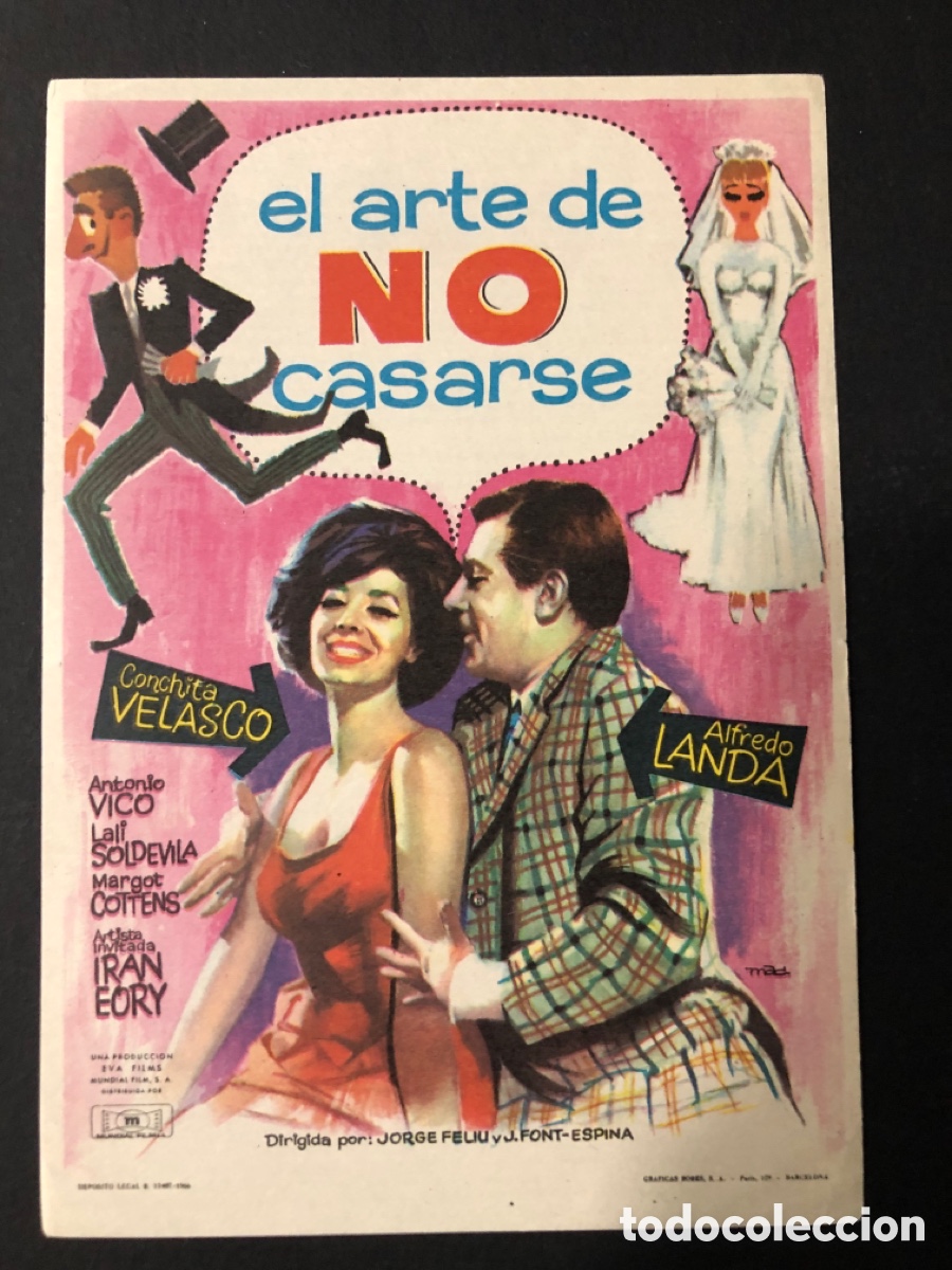 Folhetos de m&atilde;o de filmes antigos de cinema: Programa el arte de no casarse Conchita Velasco A3