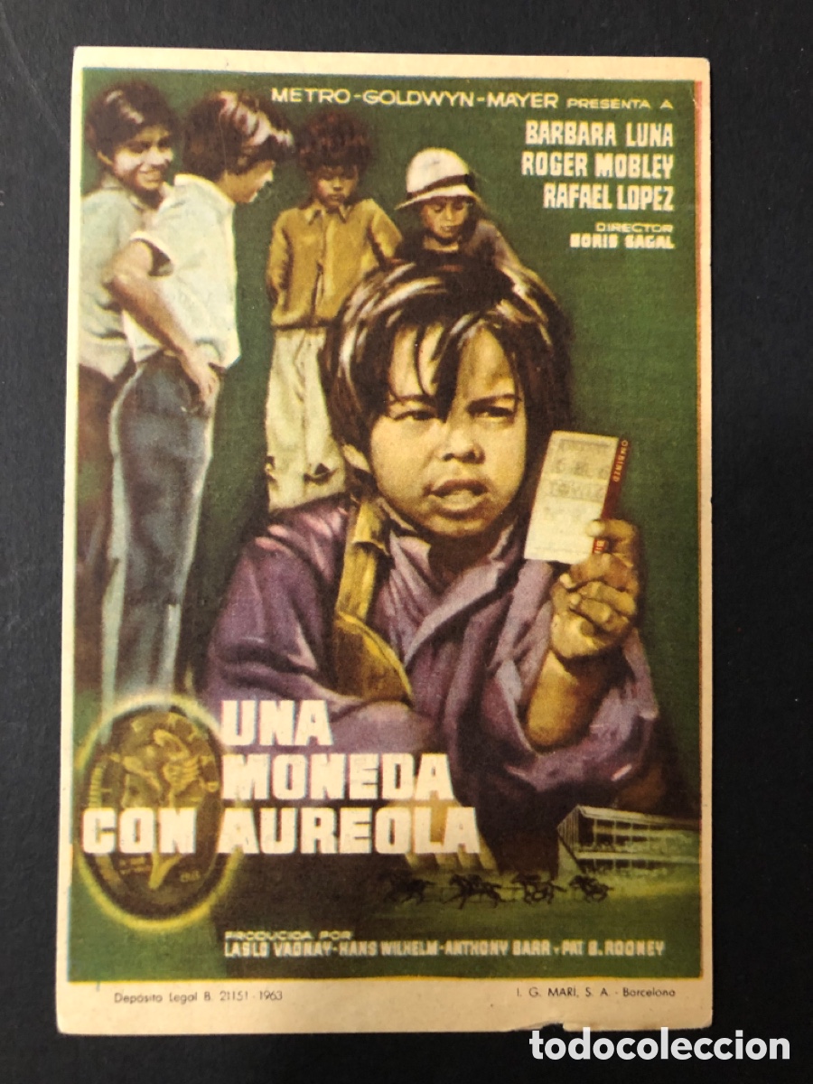 Folhetos de m&atilde;o de filmes antigos de cinema: Programa una moneda con aureola barbara luna con publicidad cine lis palace A3