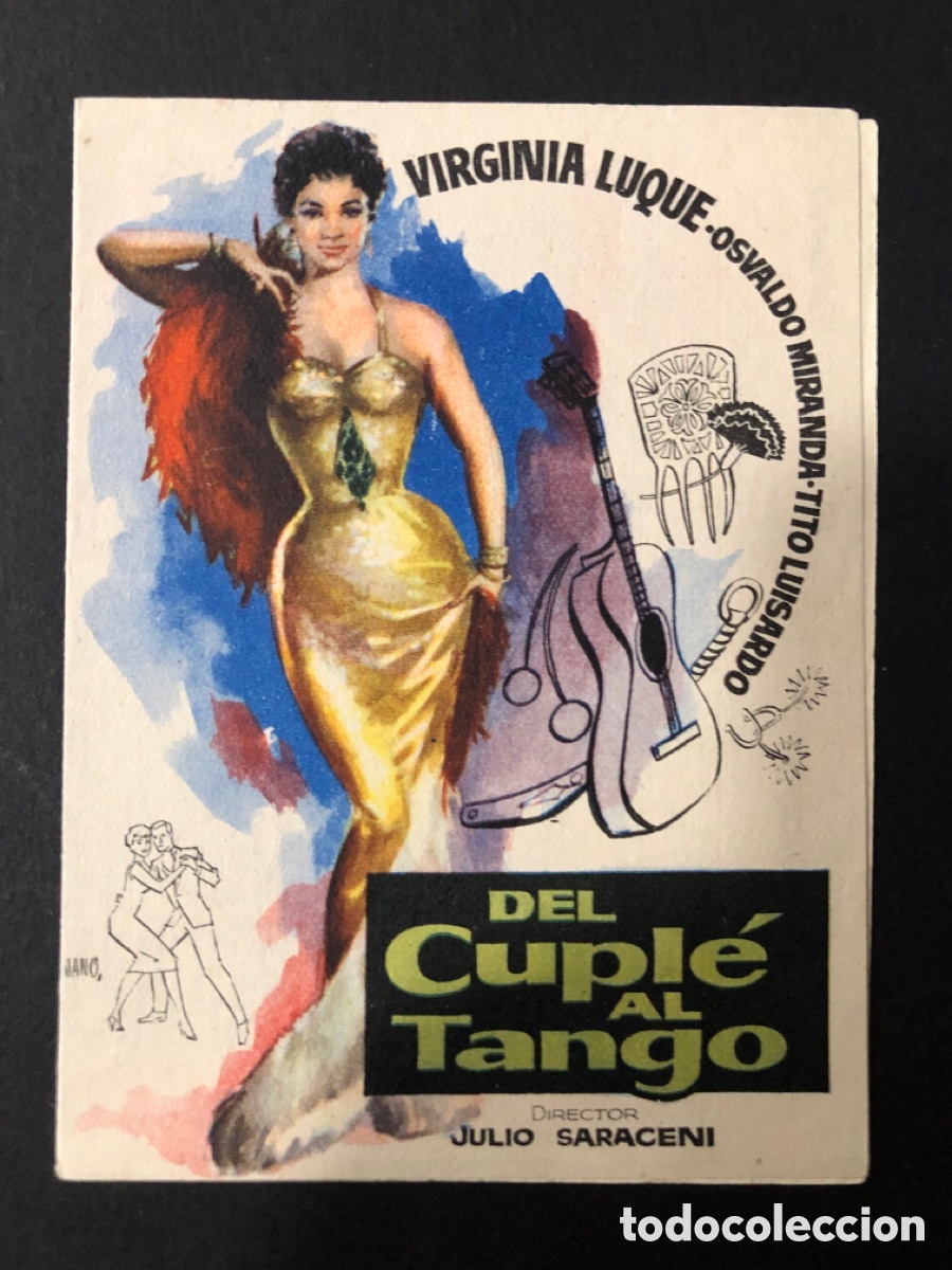 Folhetos de m&atilde;o de filmes antigos de cinema: Programa cancionero del cuple al tango virginia Luque con publicidad cine teatro carmen A3