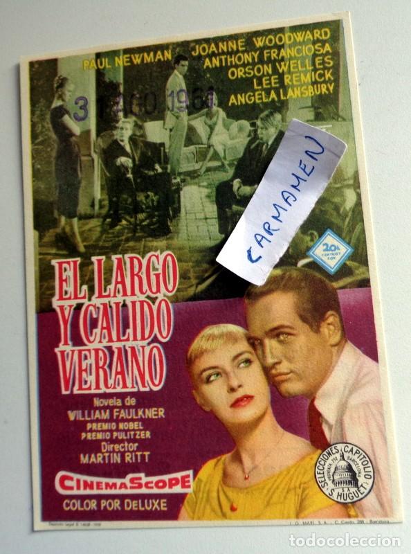 Folhetos de m&atilde;o de filmes antigos de cinema: PROGRAMA CINE AGUILAR MOLINA DE ARAG&Oacute;N GUADALAJARA. EL LARGO Y CALIDO VERANO. NEWMAN. ANTIGUO