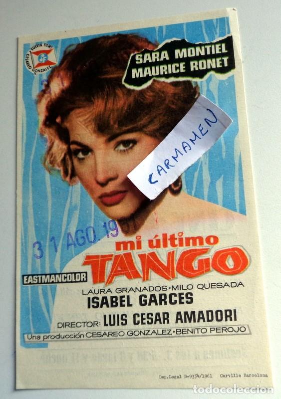 Folhetos de m&atilde;o de filmes antigos de cinema: PROGRAMA CINE AGUILAR MOLINA DE ARAG&Oacute;N GUADALAJARA. MI &Uacute;LTIMO TANGO. SARA MONTIEL. ANTIGUO 1961