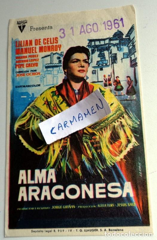 Folhetos de m&atilde;o de filmes antigos de cinema: PROGRAMA CINE AGUILAR MOLINA DE ARAG&Oacute;N GUADALAJARA. ALMA ARAGONESA. DE CELIS. ANTIGUO 1961