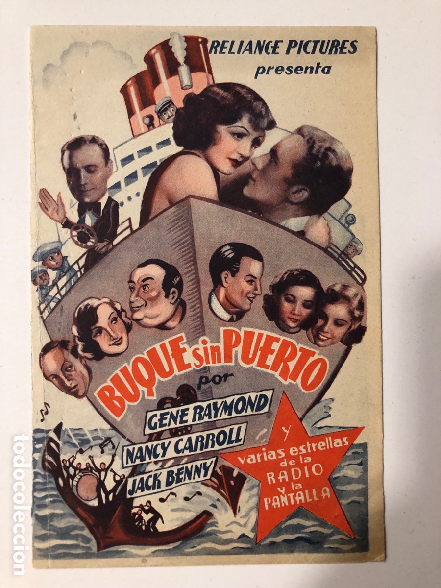 Folhetos de m&atilde;o de filmes antigos de cinema: Programa buque sin puerto Gene Raymond con publicidad cine capitol A12