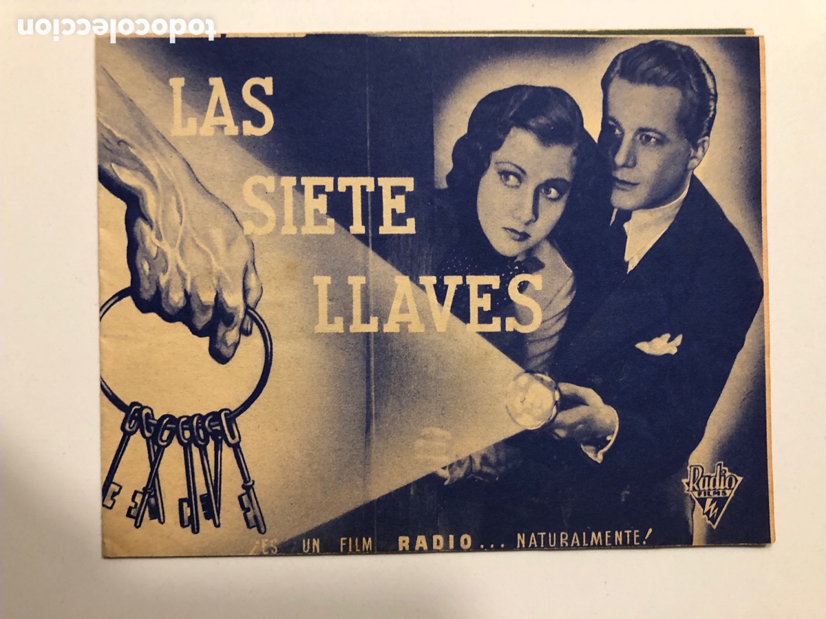 Folhetos de m&atilde;o de filmes antigos de cinema: Programa las siete llaves Gene Raymond con publicidad cinema montgri A12