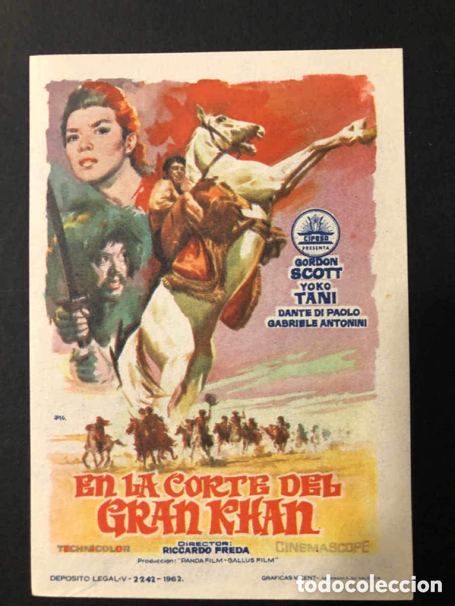Folhetos de m&atilde;o de filmes antigos de cinema: Programa en la corte del gran khan Gordon scott con publicidad cine banda primitiva liria A12