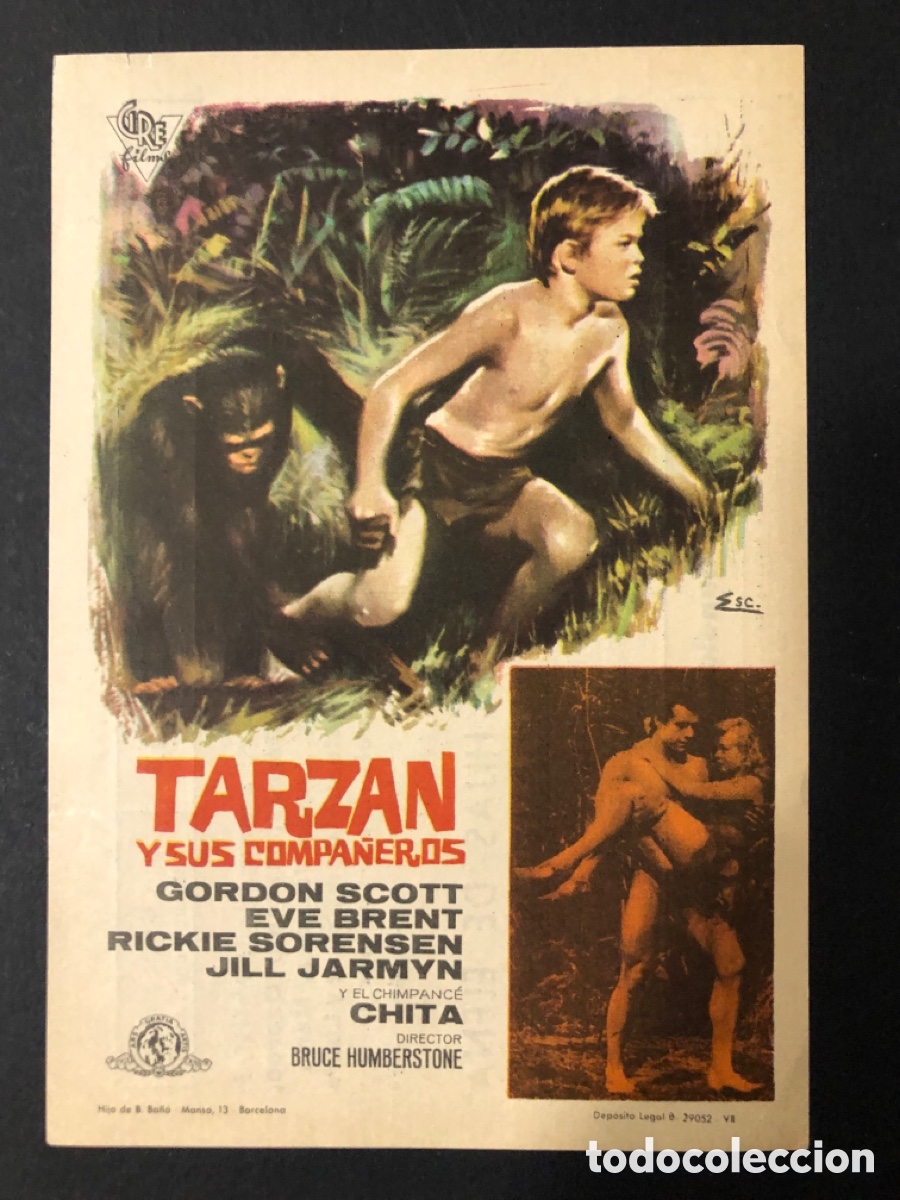Folhetos de m&atilde;o de filmes antigos de cinema: Programa tarzan y sus compa&ntilde;eros Gordon scott con publicidad imperial cinema callosa de segura A12