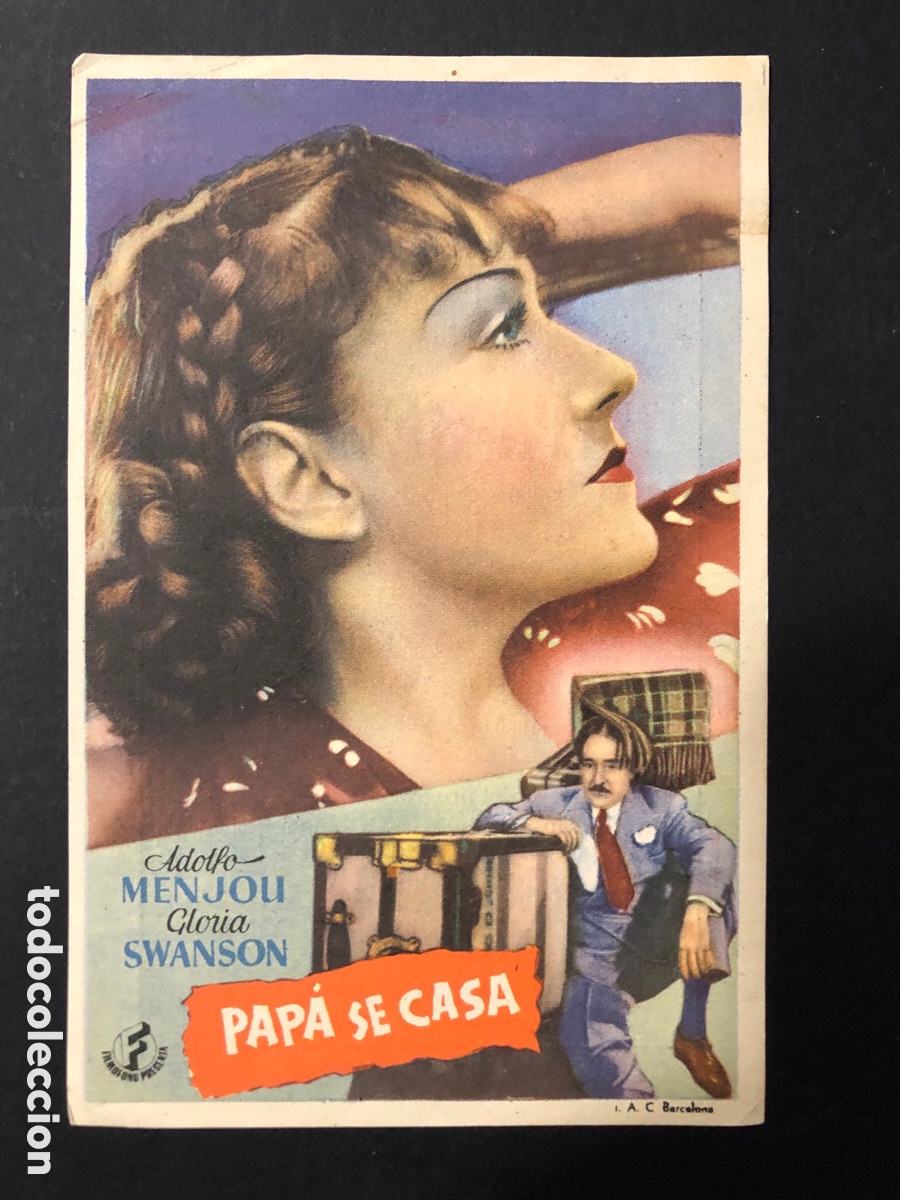 Folhetos de m&atilde;o de filmes antigos de cinema: Programa papa se casa gloria swanson con publicidad cine Rialto valencia A12