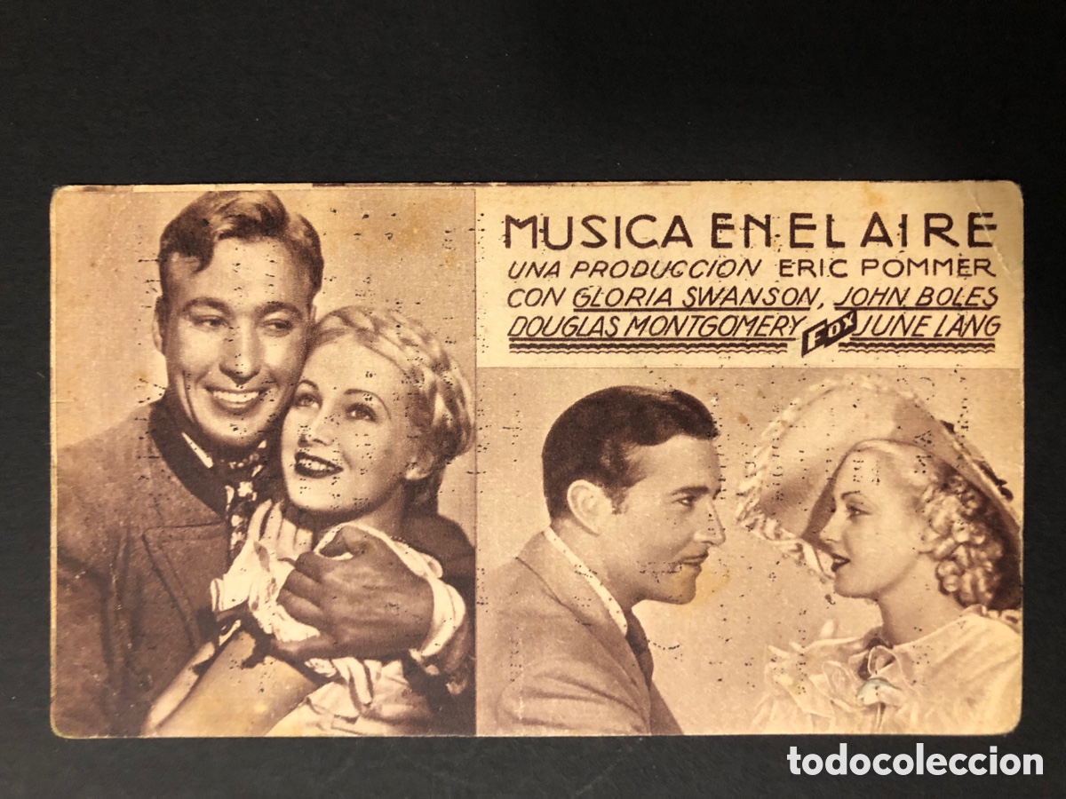 Folhetos de m&atilde;o de filmes antigos de cinema: Programa m&uacute;sica en el aire gloria swanson con publicidad cine versalles valencia A12
