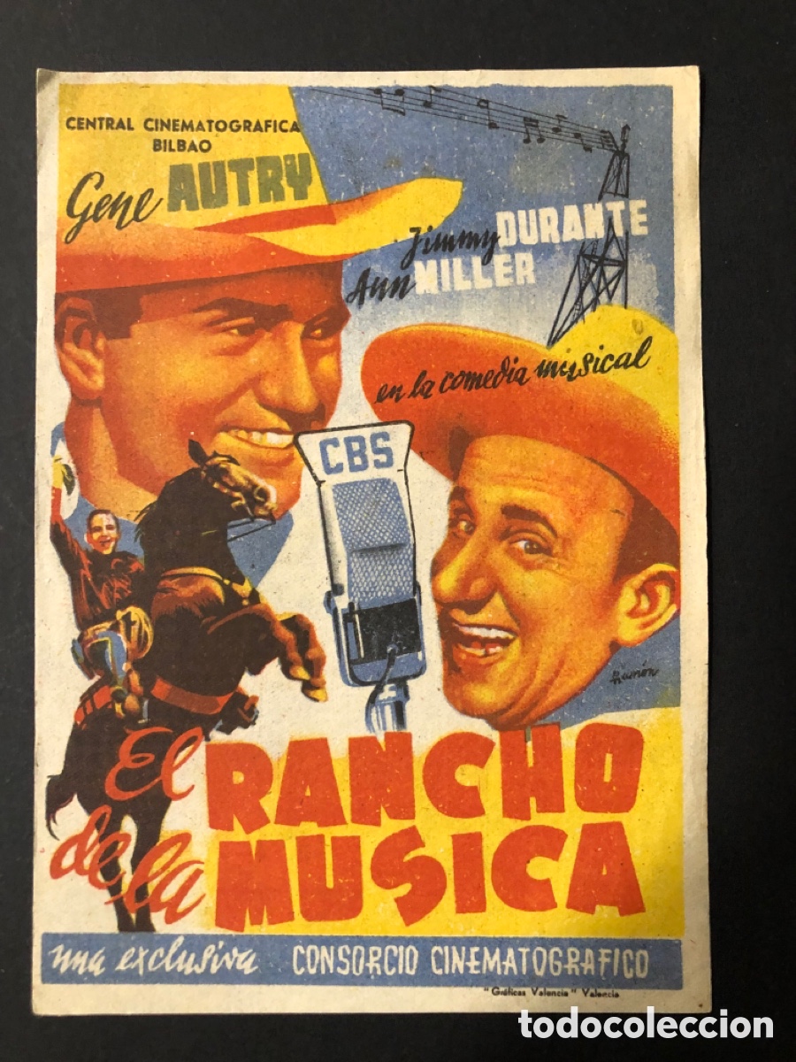 Folhetos de m&atilde;o de filmes antigos de cinema: Programa el rancho de la m&uacute;sica Gene Autry A12