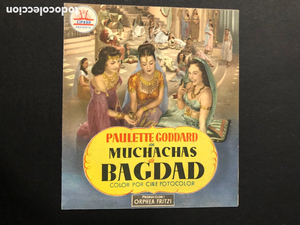 Folhetos de m&atilde;o de filmes antigos de cinema: Programa muchachas de Bagdad Paulette goddard carmen sevilla con publicidad cine avenida vale A12