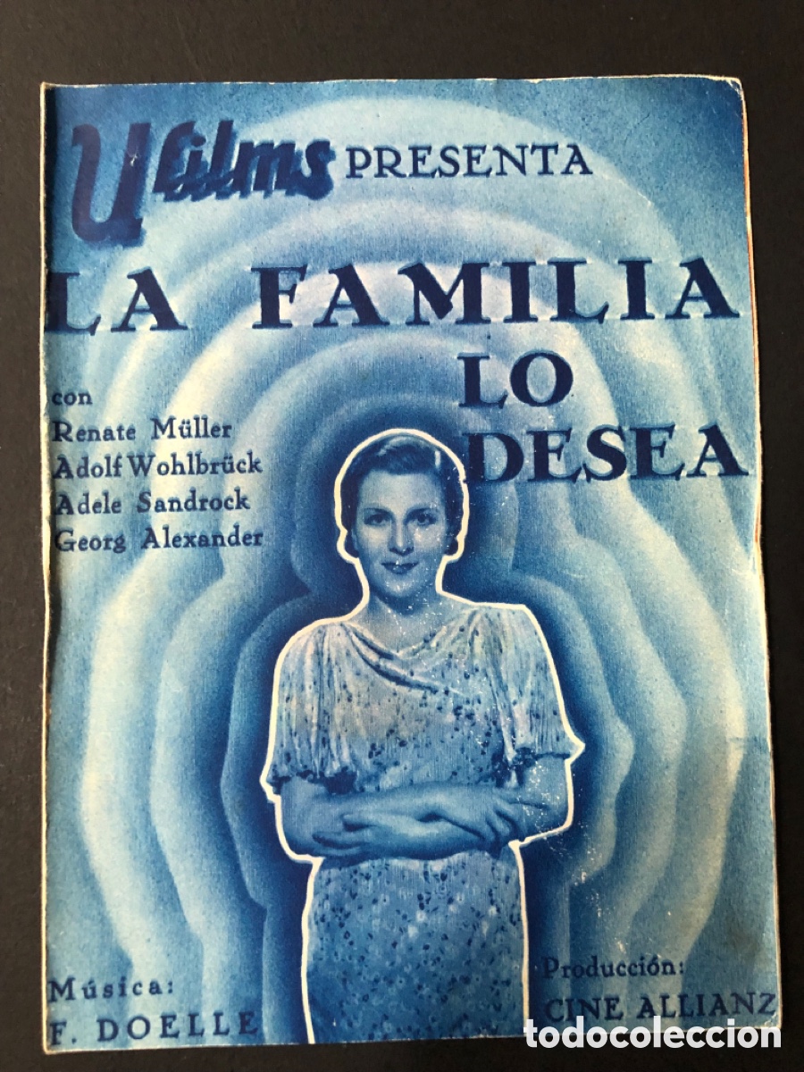 Folhetos de m&atilde;o de filmes antigos de cinema: Programa la familia lo desea Renate M&uuml;ller con publicidad teatre Euterpe i Camps A12