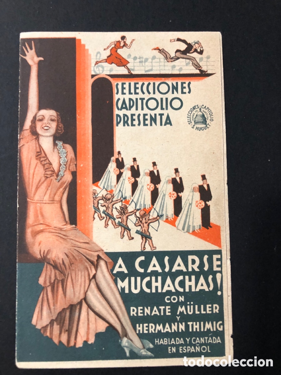 Folhetos de m&atilde;o de filmes antigos de cinema: Programa a casarse muchachas Renate M&uuml;ller con publicidad cine Gades cadiz A12