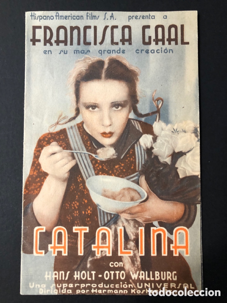 Folhetos de m&atilde;o de filmes antigos de cinema: Programa catalina Franciska Gaal con publicidad cine urquinaona A12