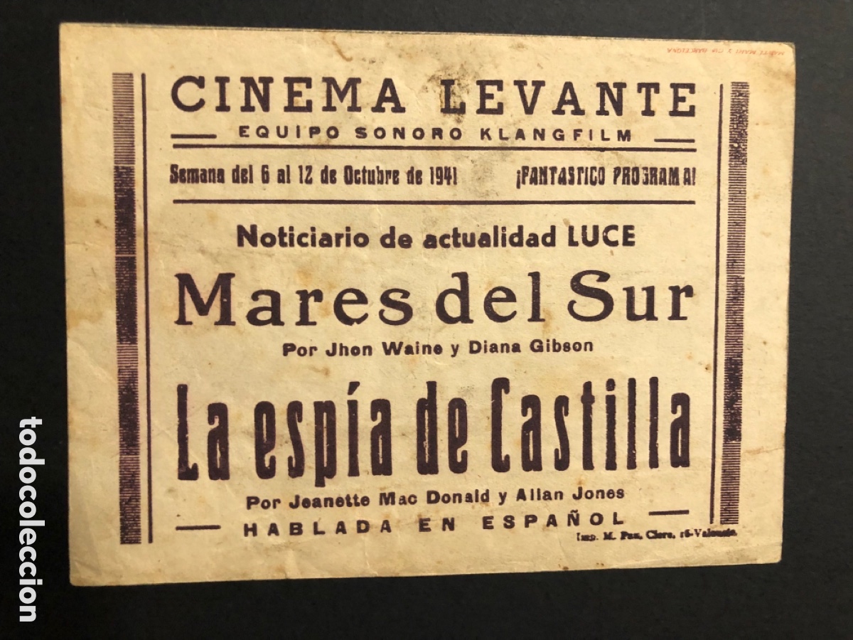 Cine: Programa mares del sur john wayne con publicidad cinema levante valencia A12 - Foto 3