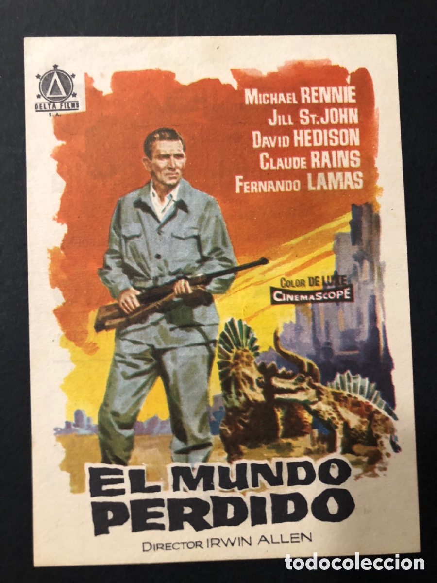 Folhetos de m&atilde;o de filmes antigos de cinema: Programa el mundo perdido michael Rennie con publicidad cine avenida villena A12