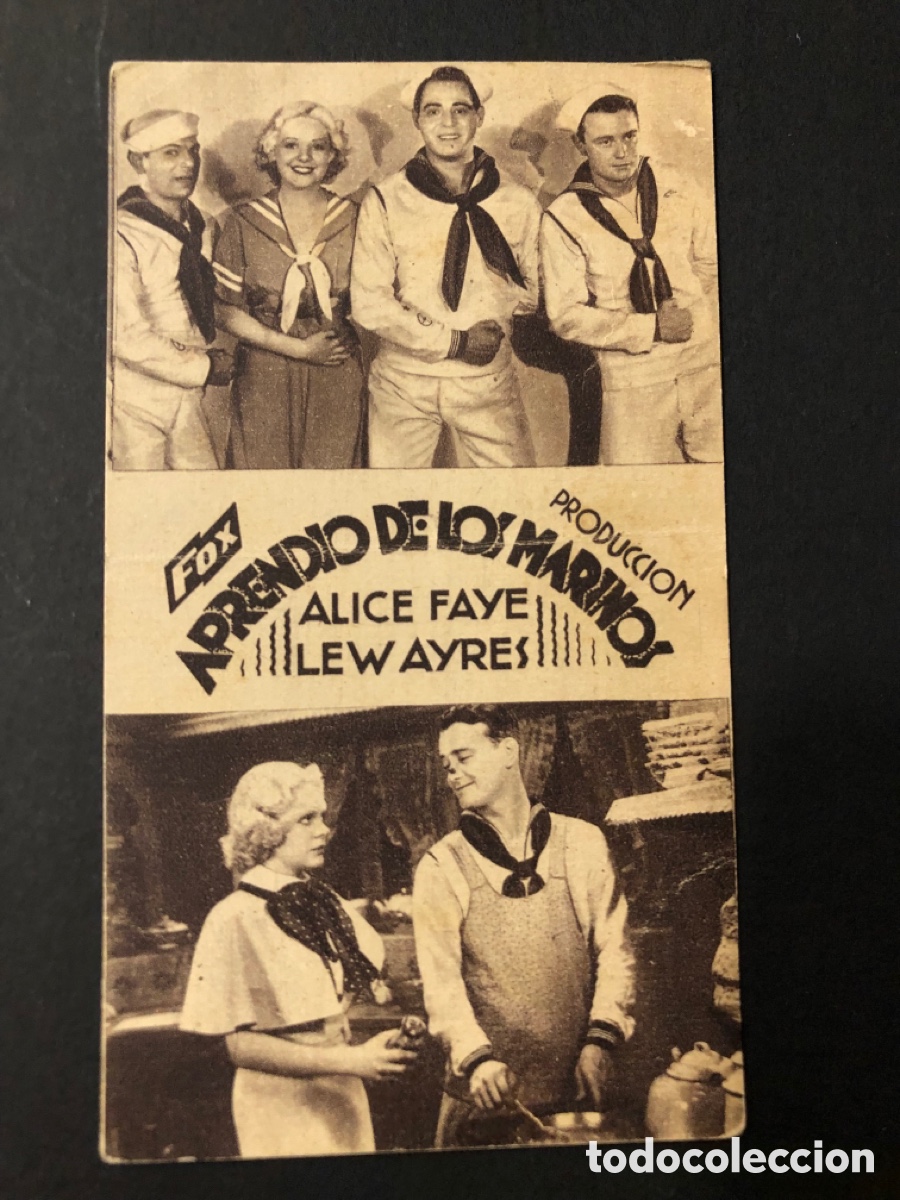 Folhetos de m&atilde;o de filmes antigos de cinema: Programa aprendi&oacute; de los marinos alice faye con publicidad cine royal castellon A12