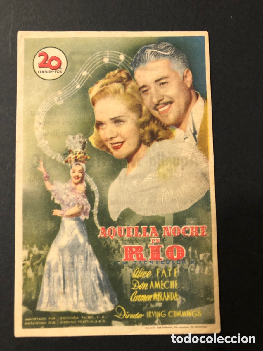 Folhetos de m&atilde;o de filmes antigos de cinema: Programa aquella noche en r&iacute;o alice faye con publicidad cine sur mislata A12