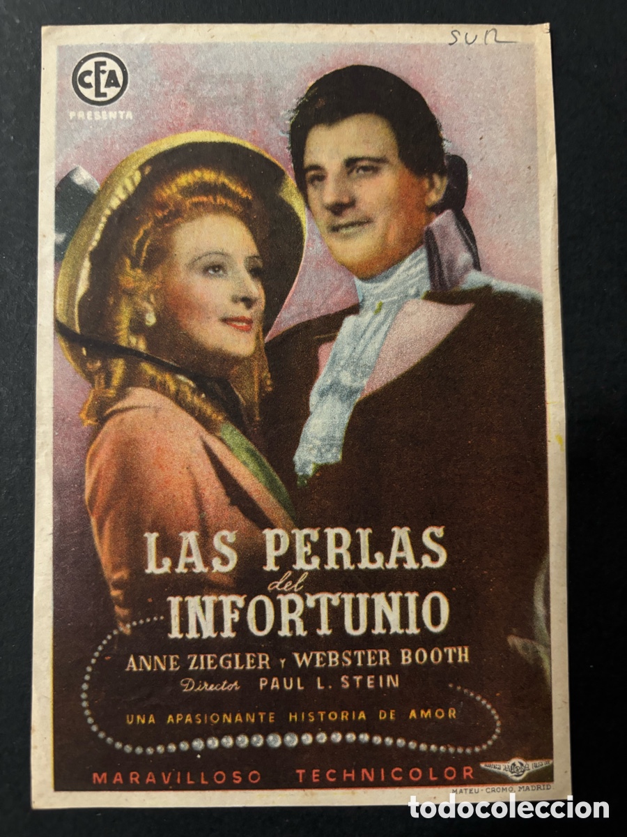 Cine: Programa las perlas del infortunio Anne ziegler con publicidad cine Sur Mislata A12