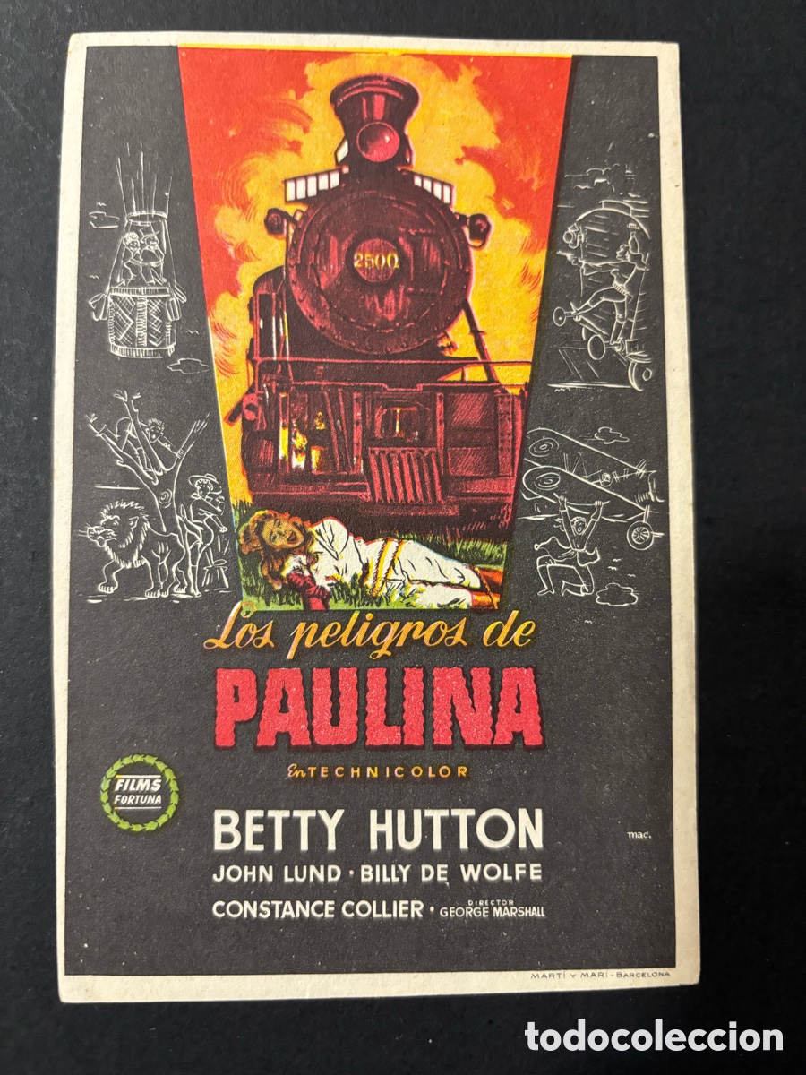 Folhetos de m&atilde;o de filmes antigos de cinema: Programa los peligros de Paulina Betty hutton A12