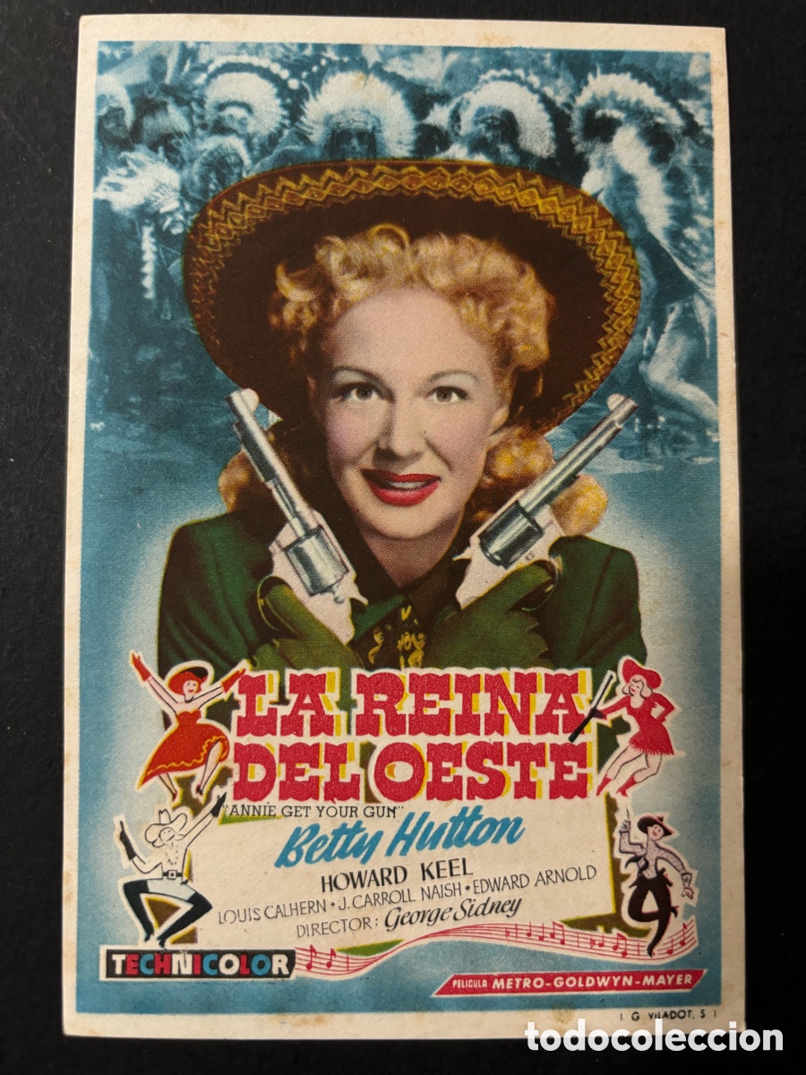 Folhetos de m&atilde;o de filmes antigos de cinema: Programa la reina del oeste Betty hutton con publicidad f&uacute;tbol Carcagente A12