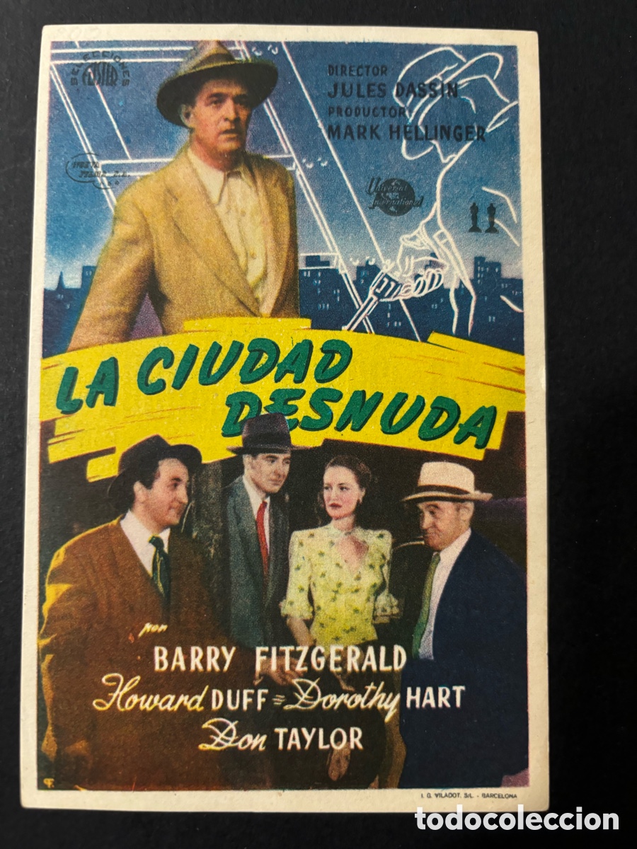 Folhetos de m&atilde;o de filmes antigos de cinema: Programa la ciudad desnuda barry fitzgerald con publicidad cinema Goya Alcoy A12