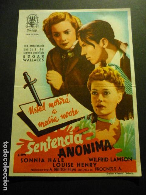 Cine: SENTENCIA ANONIMA PROGRAMA DE CINE SIN PUBLICIDAD - Foto 1