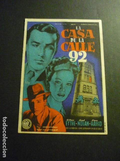  Flyers Publicitaires de films Anciens: LA CASA DE LA CALLE 92 PROGRAMA DE CINE SIN PUBLICIDAD