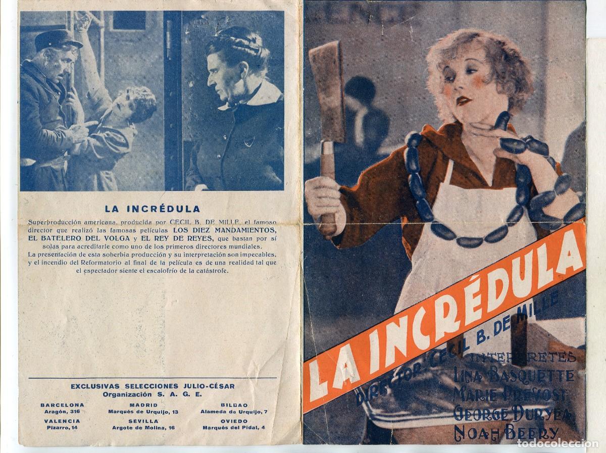 Cine: LA INCR&Eacute;DULA, de Cecil B. de Mille. 13,5 X 21 cms. - Foto 1