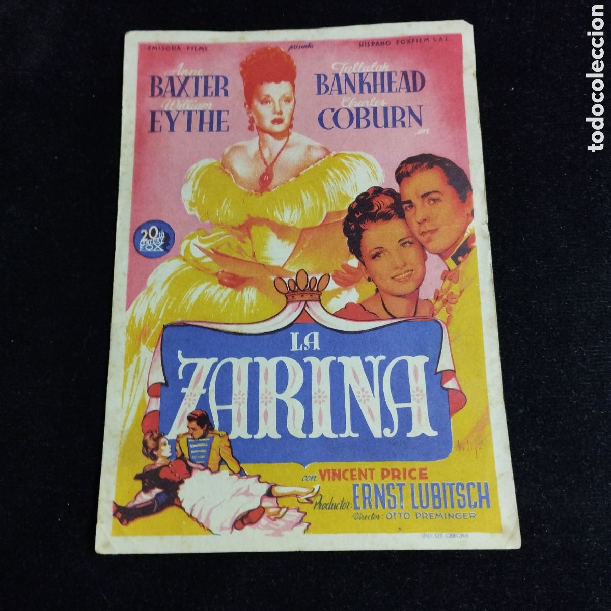 Cine: Programa de cine, sencillo. La Zarina. Anne Baxter. William Eythe. - Foto 1