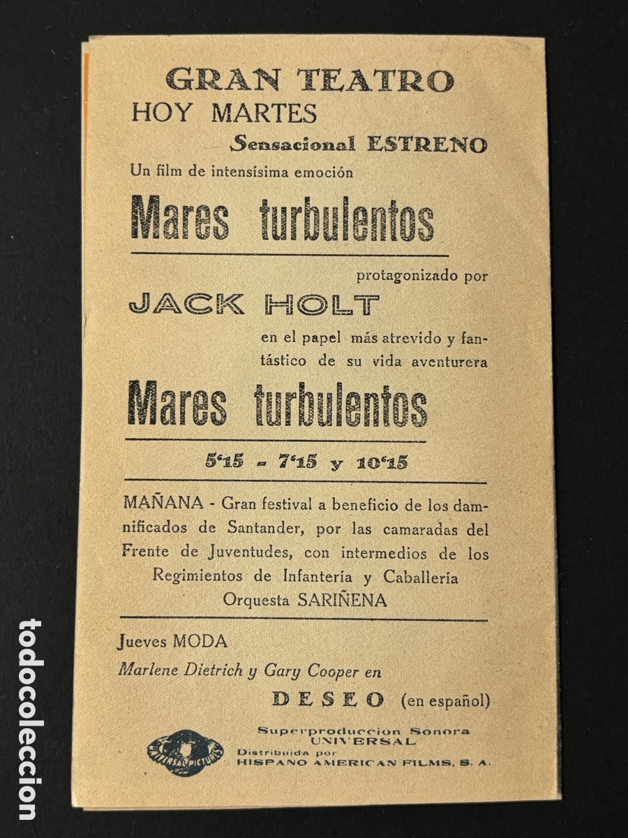 Cine: Programa mares turbulentos jack holt con publicidad gran teatro A2 - Foto 3