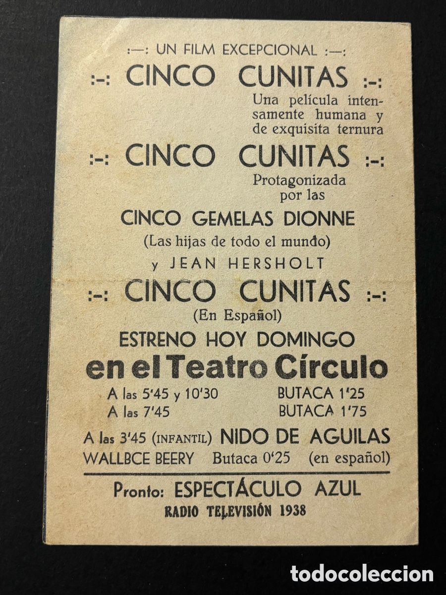 Cine: Programa cinco cunitas jean hersholt con publicidad teatro c&iacute;rculo A2 - Foto 3