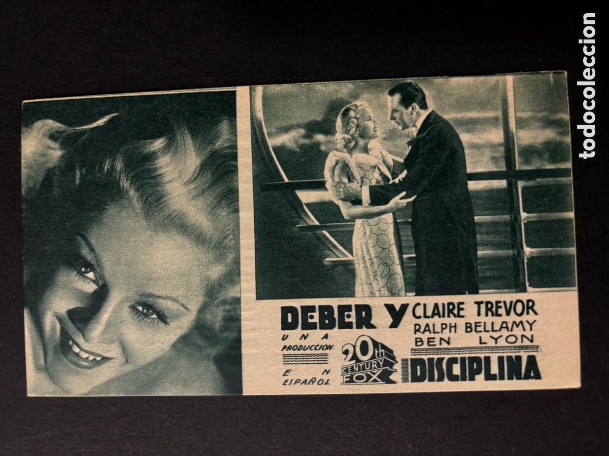 Cinema: Programa deber y disciplina claire trevor con publicidad cine olympia Valencia A2