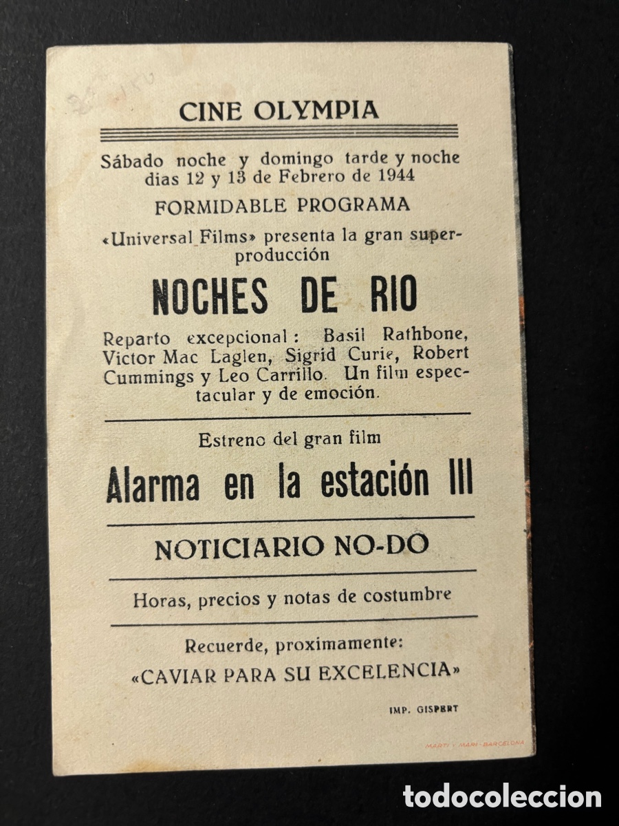 Cine: Programa noches en r&iacute;o basil rathbone con publicidad cine olympia A2 - Foto 3