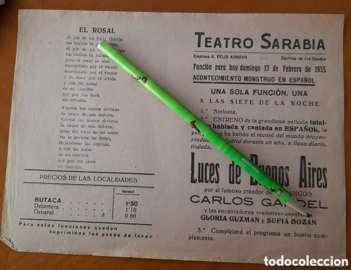 Cine: Programa Teatro Sarabia. Carri&oacute;n de los Condes Palencia 1935 - Foto 1