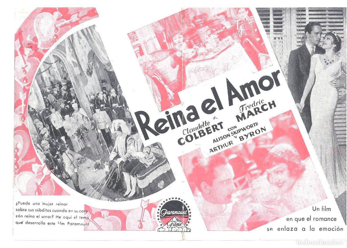 Cine: PTCC 806 REINA EL AMOR PROGRAMA DOBLE PARAMOUNT CLAUDETTE COLBERT FREDRIC MARCH - Foto 2