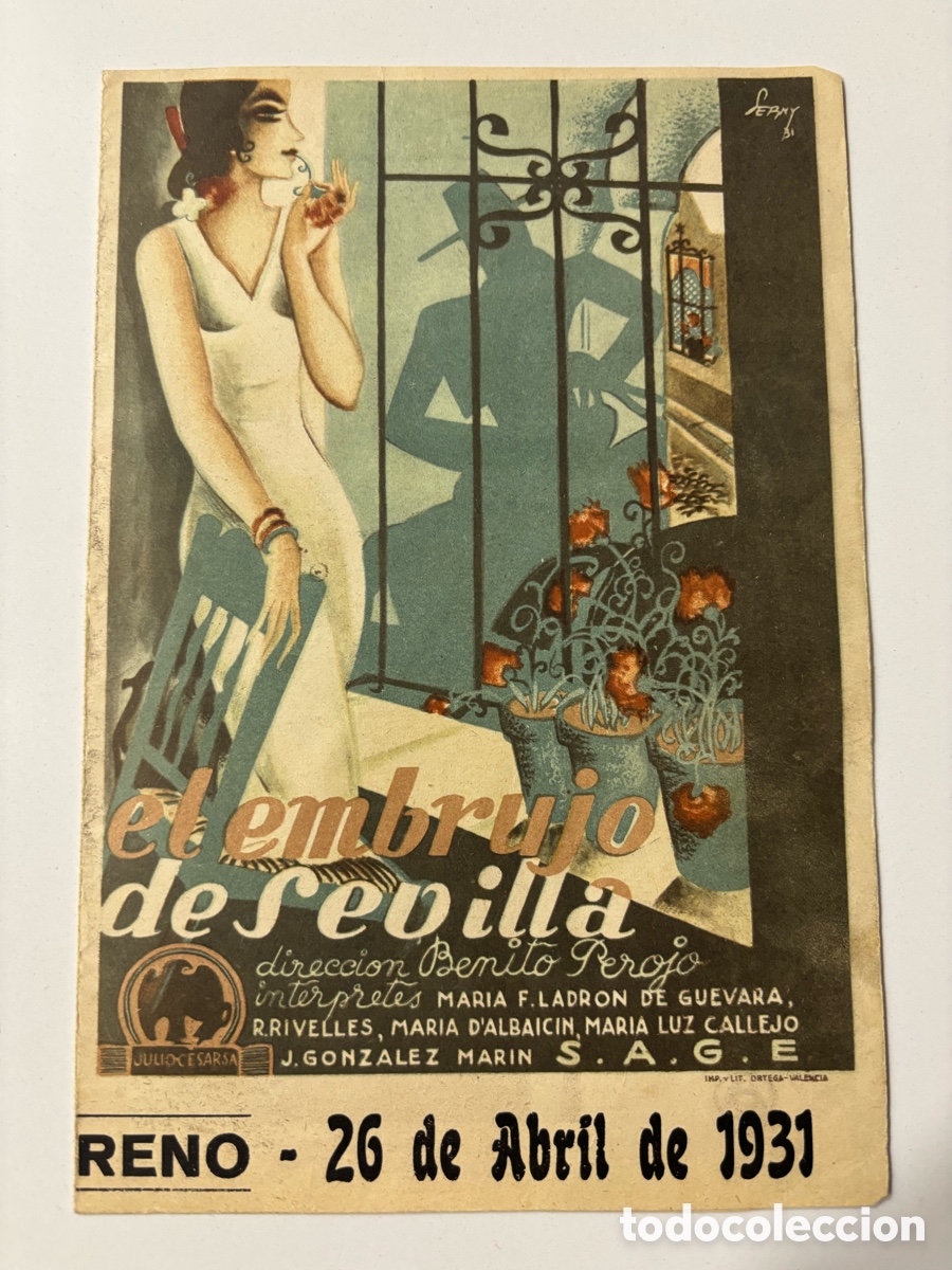  Foglietti di film di film antichi di cinema: Programa el embrujo de Sevilla Mar&iacute;a F ladr&oacute;n de guevara con publicidad teatro pr&iacute;ncipe A13