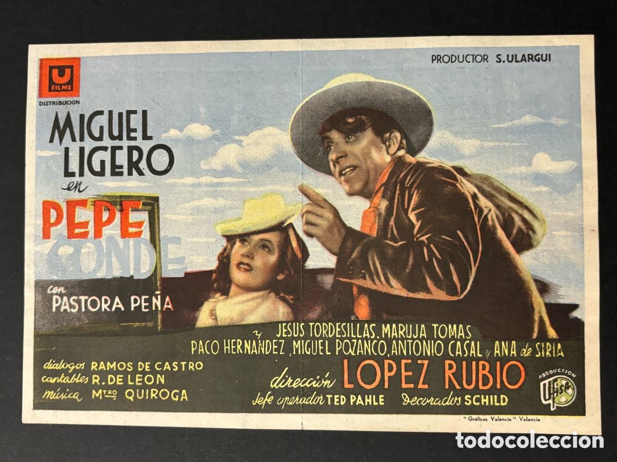  Foglietti di film di film antichi di cinema: Programa Pepe Conde Miguel ligero con publicidad malaga cinema A13