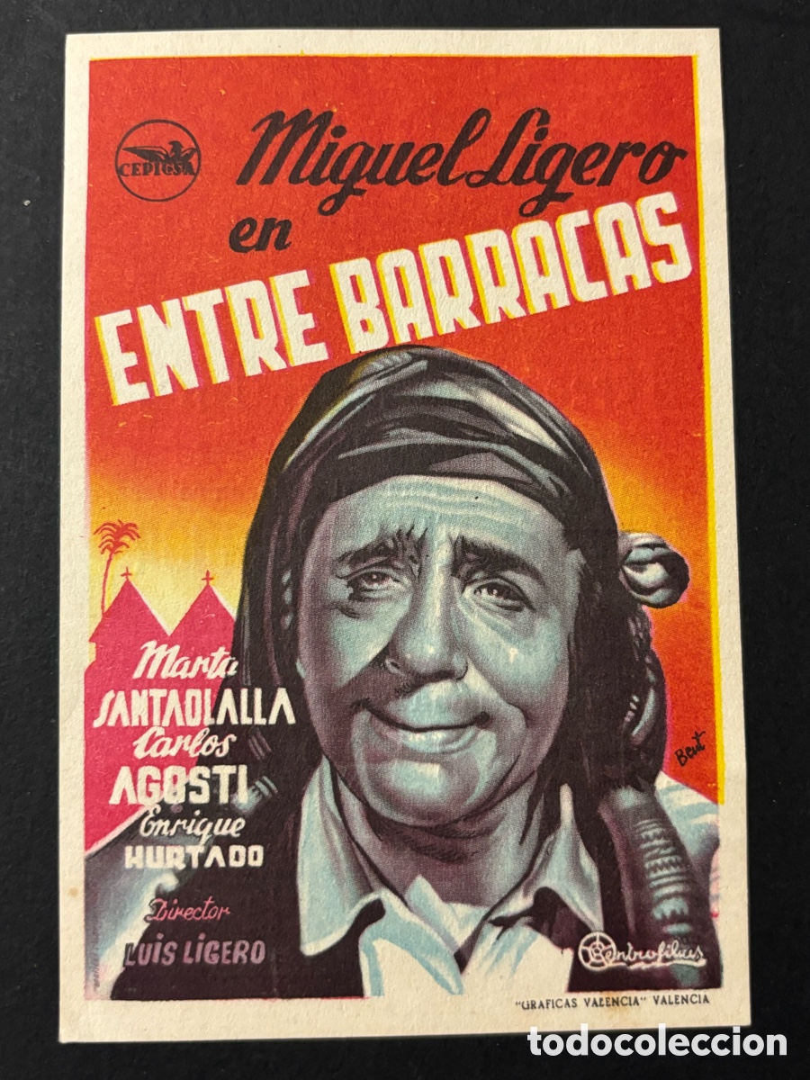  Foglietti di film di film antichi di cinema: Programa entre barracas Miguel ligero con publicidad cine Col&oacute;n valencia A13