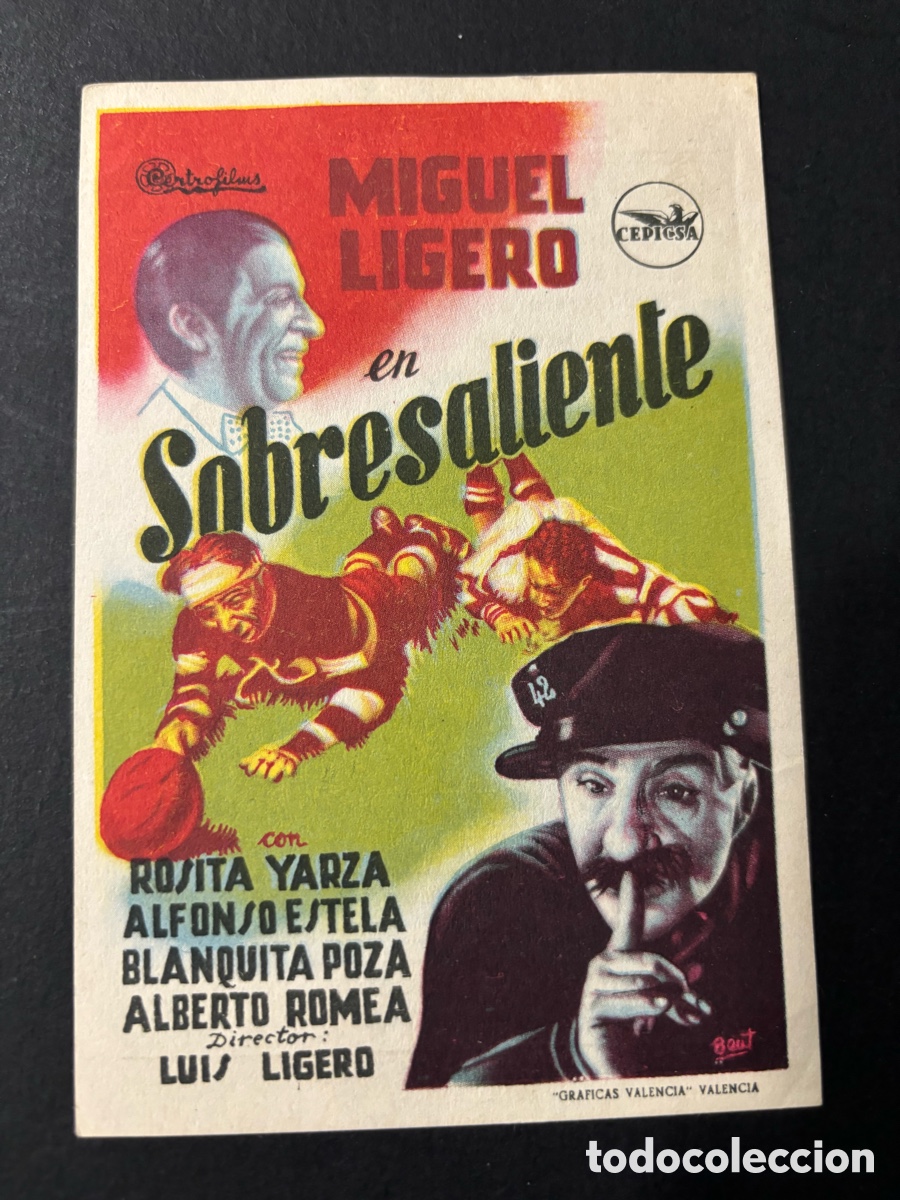  Foglietti di film di film antichi di cinema: Programa sobresaliente Miguel ligero con publicidad cine banda primitiva Liria A13