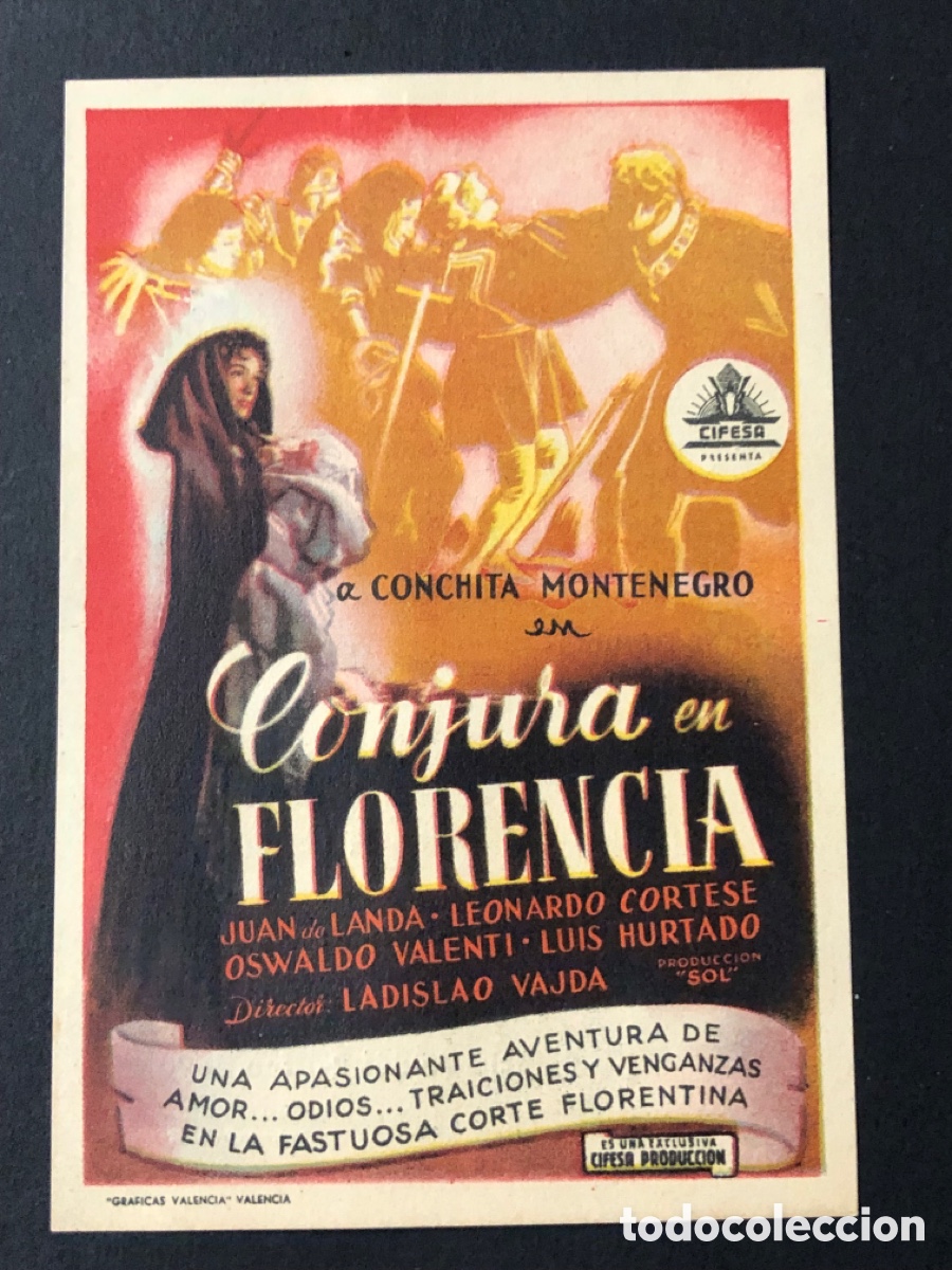  Foglietti di film di film antichi di cinema: Programa Cifesa conjura en Florencia Conchita Montenegro con publicidad cine Santa Cruz oviedo A13