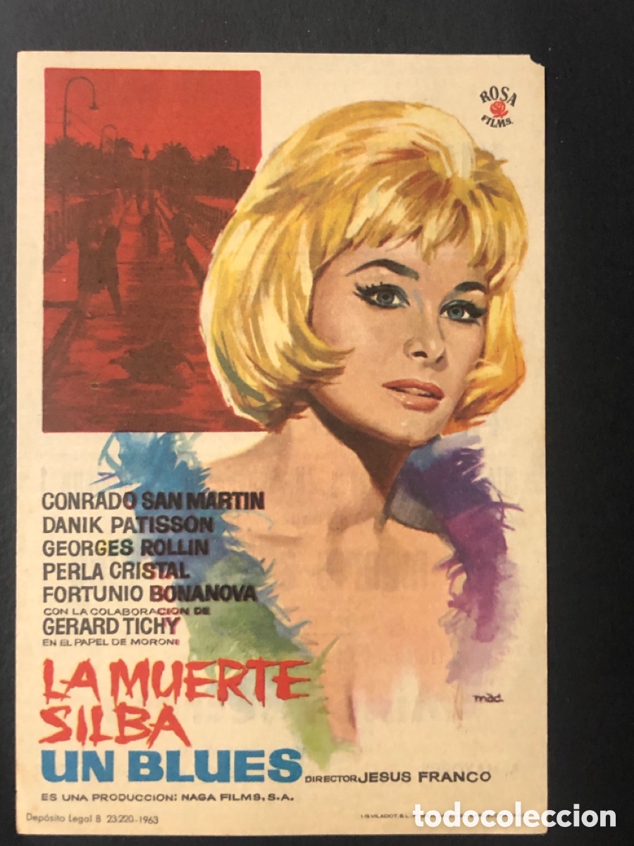 Folhetos de m&atilde;o de filmes antigos de cinema: Programa la muerte silba un blues Conrado San Mart&iacute;n con publicidad cine montecarlo torrente A13