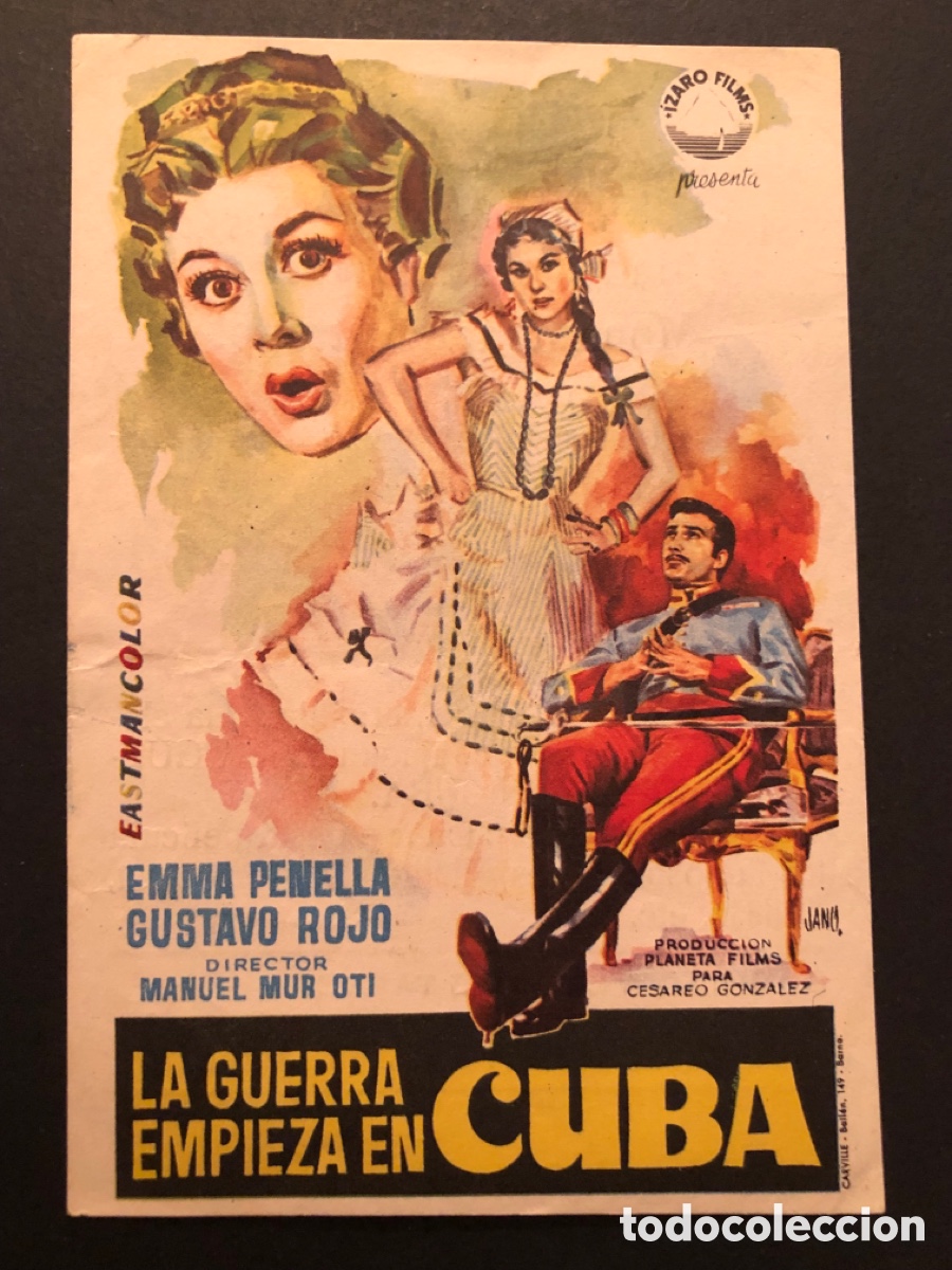 Folhetos de m&atilde;o de filmes antigos de cinema: Programa la guerra empieza en cuba Emma Penella publicidad cine California villanueva castellon A13