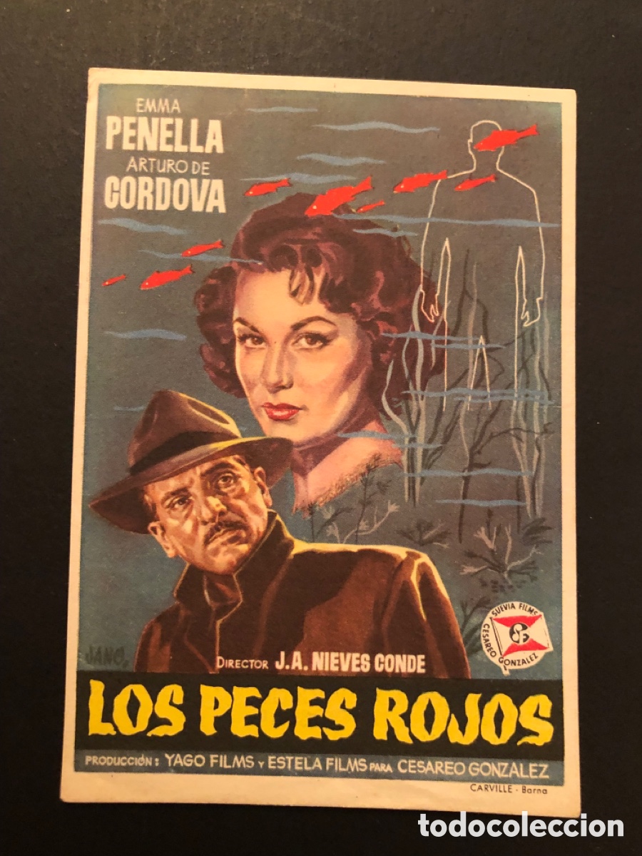 Folhetos de m&atilde;o de filmes antigos de cinema: Programa los peces rojos Emma Penella con publicidad cine lux Onteniente A13