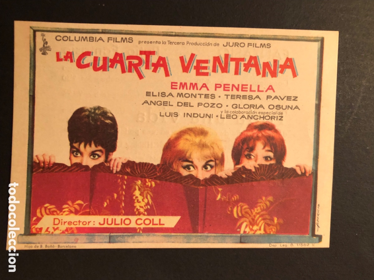 Folhetos de m&atilde;o de filmes antigos de cinema: Programa la cuarta ventana Emma Penella con publicidad cine fantasio A13